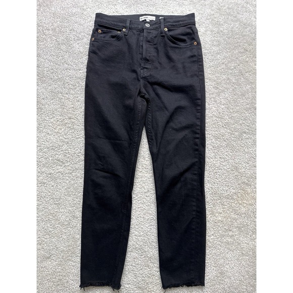 Re/done Jeans Womens 28 Worn Black Button Fly High Rise Ankle Zipper Bottom - Picture 1 of 9